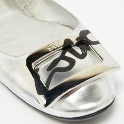 Pre Owned Roger Vivier Silver Leather Gommette Love Ballet Flats Size 41