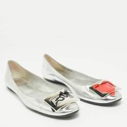 Pre Owned Roger Vivier Silver Leather Gommette Love Ballet Flats Size 41