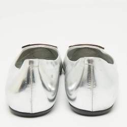 Pre Owned Roger Vivier Silver Leather Gommette Love Ballet Flats Size 41