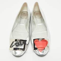 Pre Owned Roger Vivier Silver Leather Gommette Love Ballet Flats Size 41