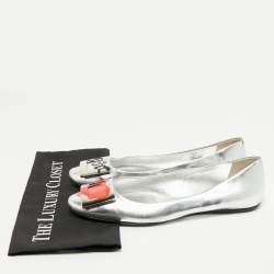 Pre Owned Roger Vivier Silver Leather Gommette Love Ballet Flats Size 41