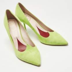 Pre Owned Roger Vivier Green Suede Pointed Toe Pumps Size 41