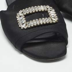 Pre Owned Roger Vivier Black Satin Crystal Embellished Slide Sandals Size 41