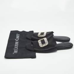 Pre Owned Roger Vivier Black Satin Crystal Embellished Slide Sandals Size 41