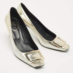 Pre Owned Roger Vivier Gold Leather Trompette Pumps Size 39.5