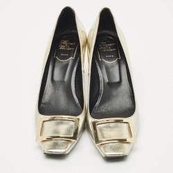 Pre Owned Roger Vivier Gold Leather Trompette Pumps Size 39.5