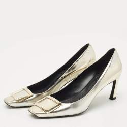 Pre Owned Roger Vivier Gold Leather Trompette Pumps Size 39.5