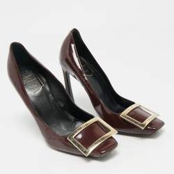 Pre Owned Roger Vivier Burgundy Patent Leather Trompette Pumps Size 37