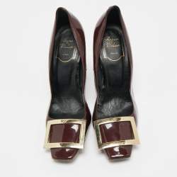 Pre Owned Roger Vivier Burgundy Patent Leather Trompette Pumps Size 37