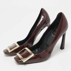 Pre Owned Roger Vivier Burgundy Patent Leather Trompette Pumps Size 37