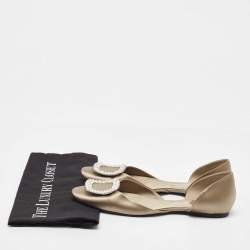 Pre Owned Roger Vivier Grey Satin Crystal Embellished Chips D'orsay Ballet Flats Size 39