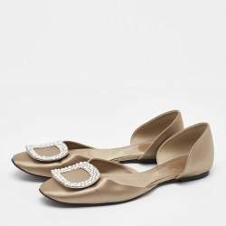 Pre Owned Roger Vivier Grey Satin Crystal Embellished Chips D'orsay Ballet Flats Size 39