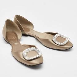 Pre Owned Roger Vivier Grey Satin Crystal Embellished Chips D'orsay Ballet Flats Size 39
