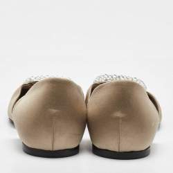 Pre Owned Roger Vivier Grey Satin Crystal Embellished Chips D'orsay Ballet Flats Size 39