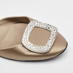 Pre Owned Roger Vivier Grey Satin Crystal Embellished Chips D'orsay Ballet Flats Size 39