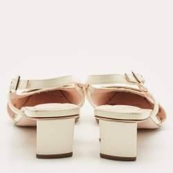 Pre Owned Roger Vivier Cream Patent Leather Trompette Slingback Pumps Size 37.5