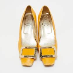 Pre Owned Roger Vivier Mustard Yellow Leather Belle Vivier Pumps Size 38
