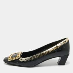 Pre Owned Roger Vivier Black/Metallic Leather Laser Cut-Out Belle Vivier Pumps Size 37.5