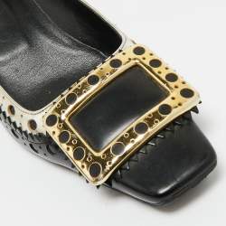 Pre Owned Roger Vivier Black/Metallic Leather Laser Cut-Out Belle Vivier Pumps Size 37.5