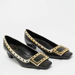 Pre Owned Roger Vivier Black/Metallic Leather Laser Cut-Out Belle Vivier Pumps Size 37.5