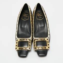 Pre Owned Roger Vivier Black/Metallic Leather Laser Cut-Out Belle Vivier Pumps Size 37.5