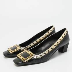 Pre Owned Roger Vivier Black/Metallic Leather Laser Cut-Out Belle Vivier Pumps Size 37.5