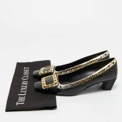 Pre Owned Roger Vivier Black/Metallic Leather Laser Cut-Out Belle Vivier Pumps Size 37.5