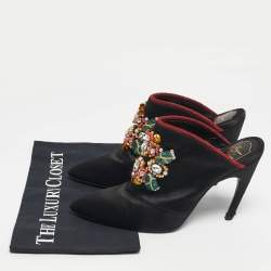 Pre Owned Roger Vivier Black Satin Crystals Embellished Mules Size 39