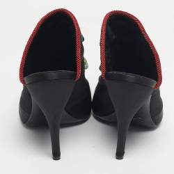 Pre Owned Roger Vivier Black Satin Crystals Embellished Mules Size 39