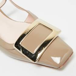 Pre Owned Roger Vivier Brown Patent Leather Trompette Slingback Pumps Size 38