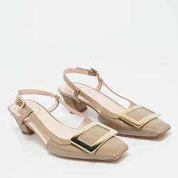 Pre Owned Roger Vivier Brown Patent Leather Trompette Slingback Pumps Size 38