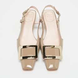 Pre Owned Roger Vivier Brown Patent Leather Trompette Slingback Pumps Size 38