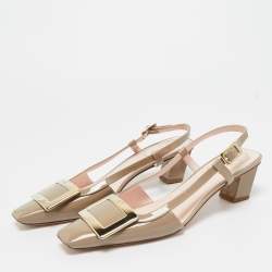 Pre Owned Roger Vivier Brown Patent Leather Trompette Slingback Pumps Size 38