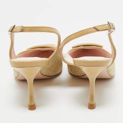 Pre Owned Roger Vivier Green Raffia Belle Vivier Slingback Pumps Size 37.5 