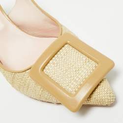 Pre Owned Roger Vivier Green Raffia Belle Vivier Slingback Pumps Size 37.5 