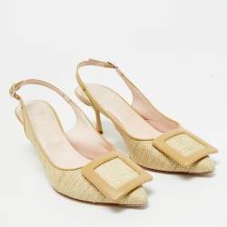 Pre Owned Roger Vivier Green Raffia Belle Vivier Slingback Pumps Size 37.5 