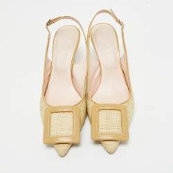 Pre Owned Roger Vivier Green Raffia Belle Vivier Slingback Pumps Size 37.5 