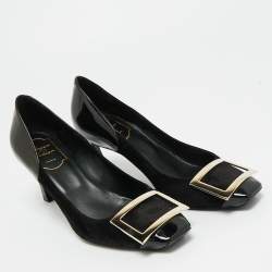 Pre Owned Roger Vivier Black Patent Leather and Suede Trompette Pumps Size 36