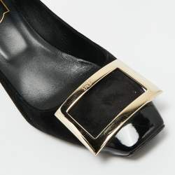 Pre Owned Roger Vivier Black Patent Leather and Suede Trompette Pumps Size 36