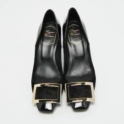 Pre Owned Roger Vivier Black Patent Leather and Suede Trompette Pumps Size 36