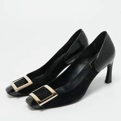 Pre Owned Roger Vivier Black Patent Leather and Suede Trompette Pumps Size 36