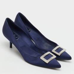 Pre Owned Roger Vivier Blue Satin Trompette Pointed Toe Pumps Size 39.5