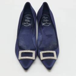Pre Owned Roger Vivier Blue Satin Trompette Pointed Toe Pumps Size 39.5
