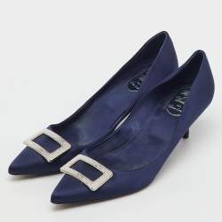 Pre Owned Roger Vivier Blue Satin Trompette Pointed Toe Pumps Size 39.5