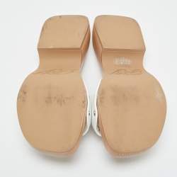 Pre Owned Roger Vivier White Leather Crystal Embellished Viv Clogs Size 34