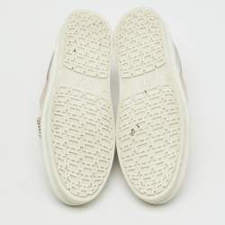 Pre Owned Roger Vivier Light Grey/Beige Satin Crystal Embellished Sneaky Viv Slip On Sneakers Size 38