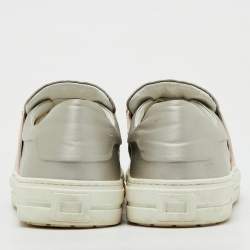 Pre Owned Roger Vivier Light Grey/Beige Satin Crystal Embellished Sneaky Viv Slip On Sneakers Size 38