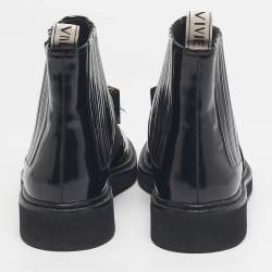 Pre Owned Roger Vivier Black Patent Leather Viv' Rangers Metal Buckle Chelsea Boots Size 40