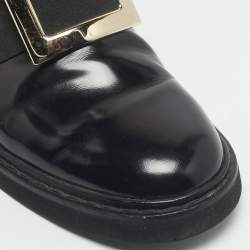 Pre Owned Roger Vivier Black Patent Leather Viv' Rangers Metal Buckle Chelsea Boots Size 40