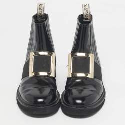Pre Owned Roger Vivier Black Patent Leather Viv' Rangers Metal Buckle Chelsea Boots Size 40